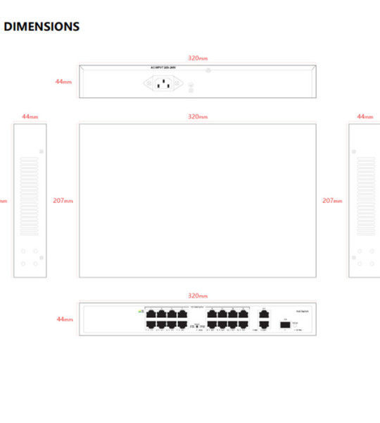 PoE-коммутатор Tiandy TC-P3S019 Spec:H/1621/AT/180