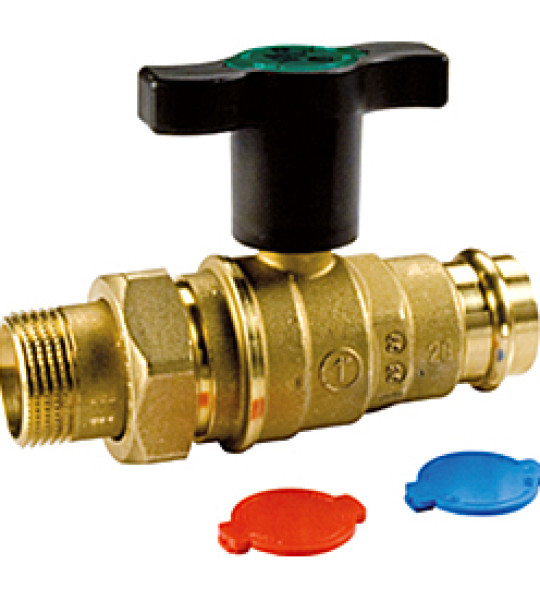 Кран шаровой Giacomini R859VT с отводом, пресс соединение, с удлиненной ручкой