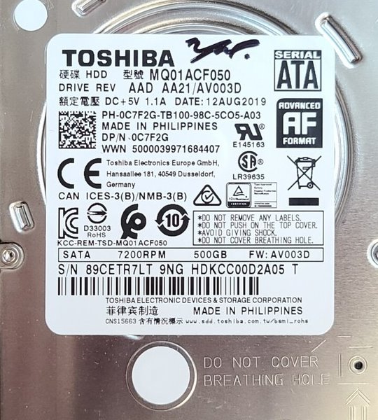 Toshiba Laptop 500GB Pull Out