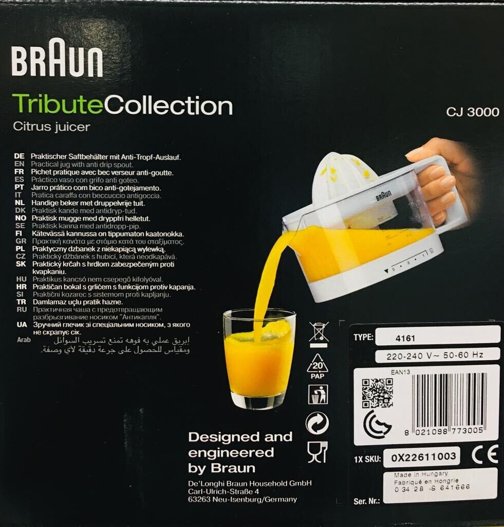 СОКОВЫЖИМАЛКА BRAUN CJ-3000, 20 Вт