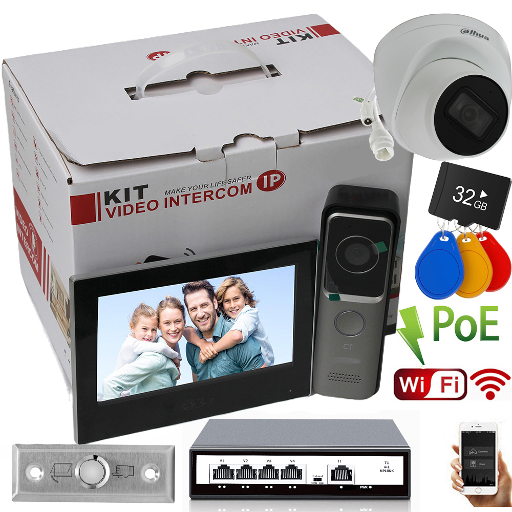 IP видеодомофон Dahua DHI‑KTW02 (Kit) 4‑канальный, PoE