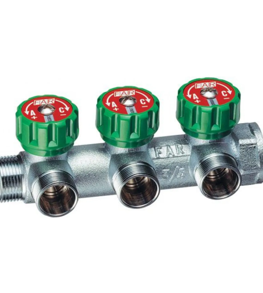 Коллектор FAR 3/4"х1/2" на 3 отвода с вентилями