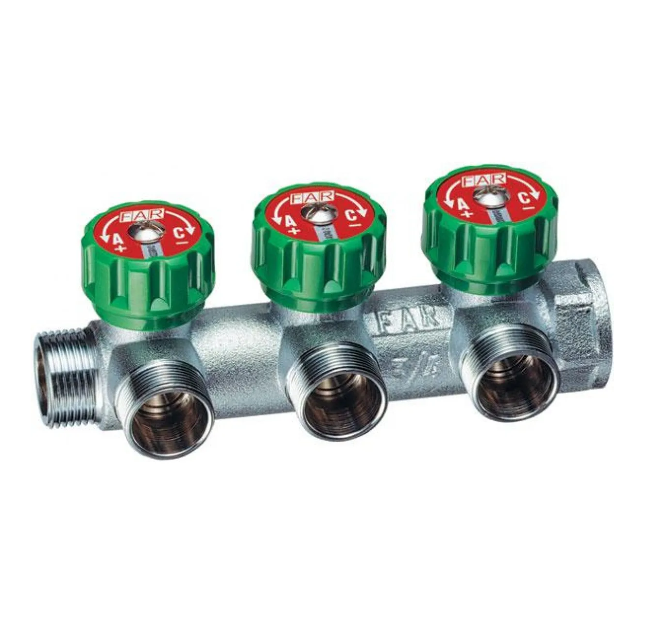 Коллектор FAR 3/4"х1/2" на 3 отвода с вентилями