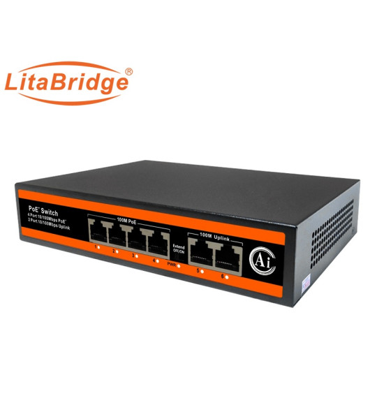 AI PoE Switch ND‑AP0420 4 port PoE 10/100Mbps+2*LAN 100Mbps, 65W power supply