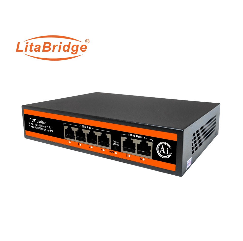 AI PoE Switch ND‑AP0420 4 port PoE 10/100Mbps+2*LAN 100Mbps, 65W power supply