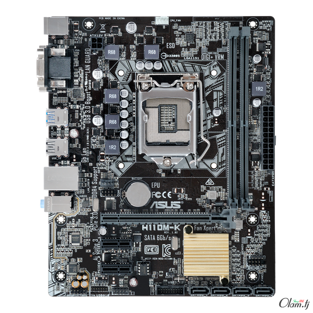 Материнская плата ASUS H110M-K, Micro ATX, Intel LGA 1151, DDR4, USB 3.0, VGA, DVI, Audio, Windows
