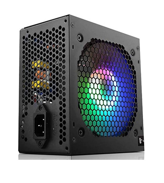 Aigo Warrior AK600 600 Вт ATX блок питания, Active PFC, RGB‑вентилятор 120 мм, защита OVP/UVP/SCP, 24‑pin + 2× PCIe 6+2