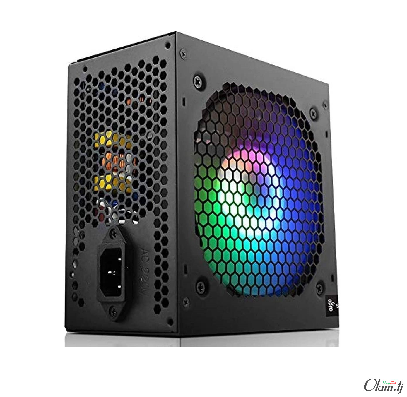 Aigo Warrior AK600 600 Вт ATX блок питания, Active PFC, RGB‑вентилятор 120 мм, защита OVP/UVP/SCP, 24‑pin + 2× PCIe 6+2