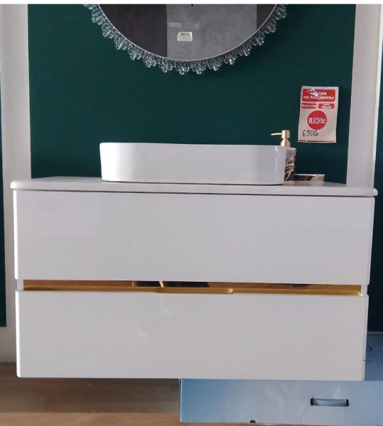 Подвесная тумба с раковиной 1742 White/Gold (100x45 см)