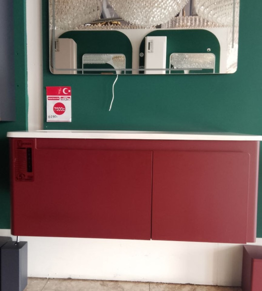 Подвесная тумба с раковиной Rinza Quick 100 (Бордовая)