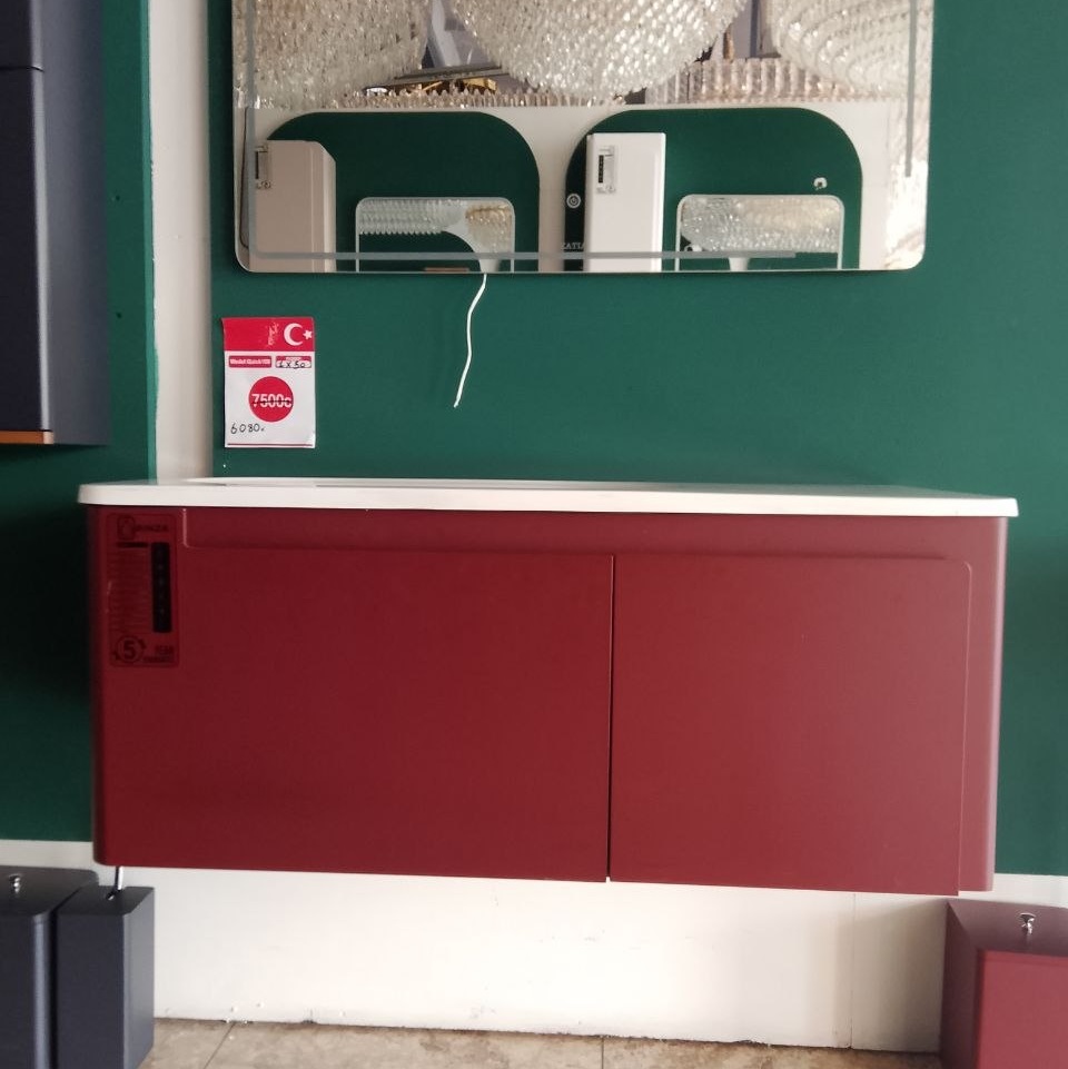 Подвесная тумба с раковиной Rinza Quick 100 (Бордовая)