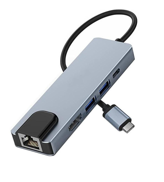 Док-станция USB-C 5 в 1 с HDMI, RJ45 и USB 3.0 — расширение для ноутбука с зарядкой до 60 Вт