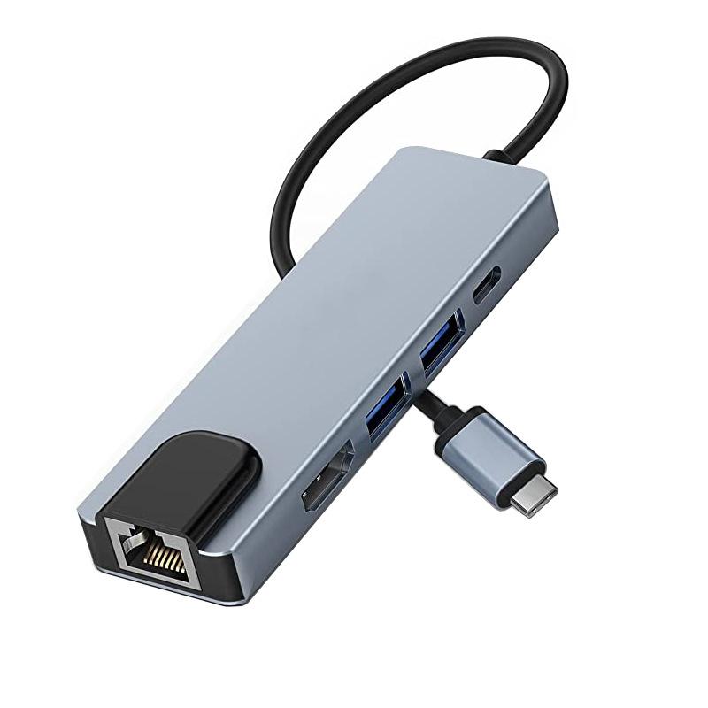 Док-станция USB-C 5 в 1 с HDMI, RJ45 и USB 3.0 — расширение для ноутбука с зарядкой до 60 Вт