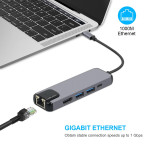 Док-станция USB-C 5 в 1 с HDMI, RJ45 и USB 3.0 — расширение для ноутбука с зарядкой до 60 Вт