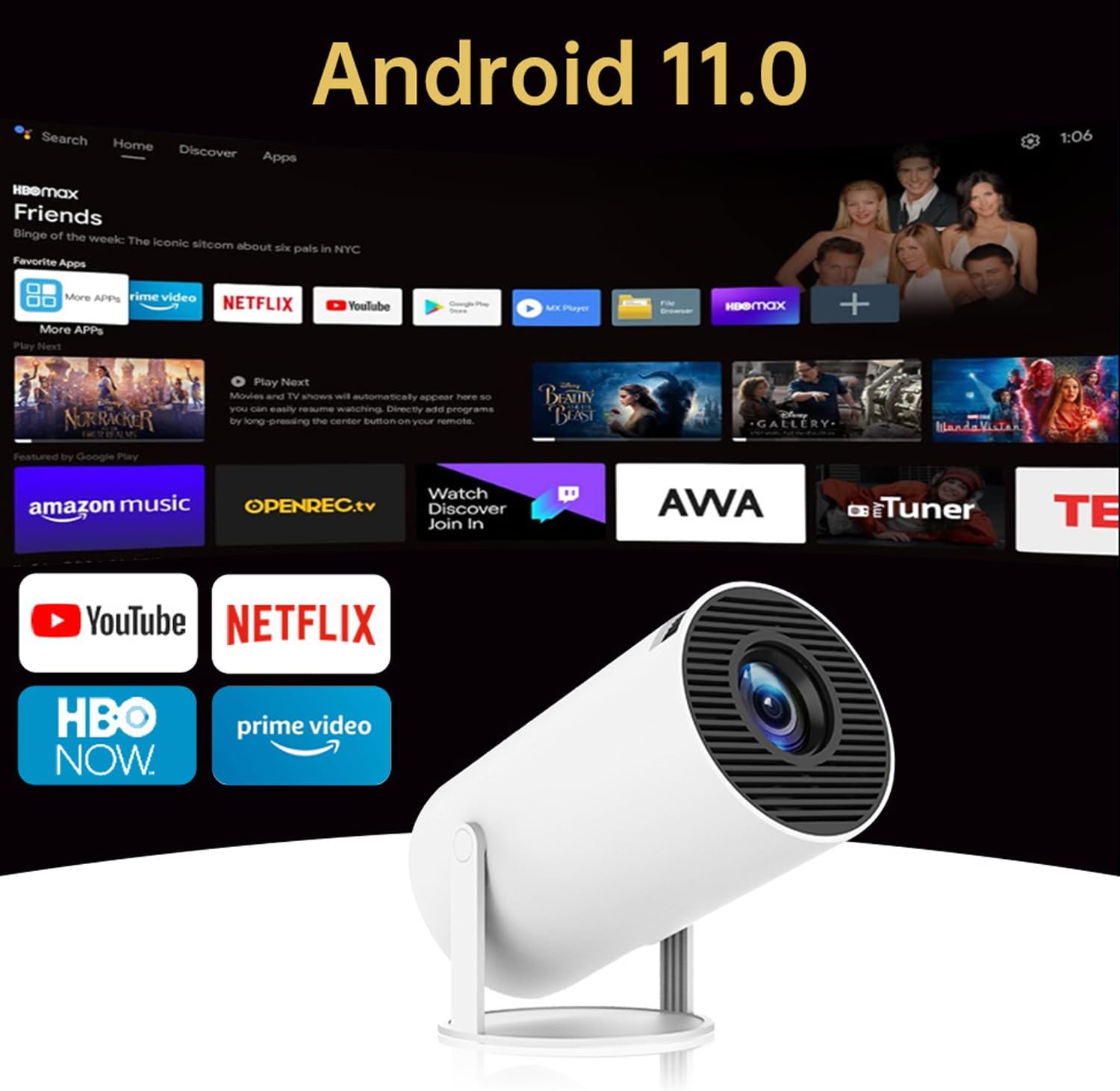 Смарт-проектор TookFun 4K с Android TV, 5G Wi-Fi, Bluetooth 5.0, 9000 люмен, портативный мини-проектор для дома и улицы