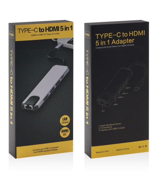 Док-станция USB-C 5 в 1 с HDMI, RJ45 и USB 3.0 — расширение для ноутбука с зарядкой до 60 Вт