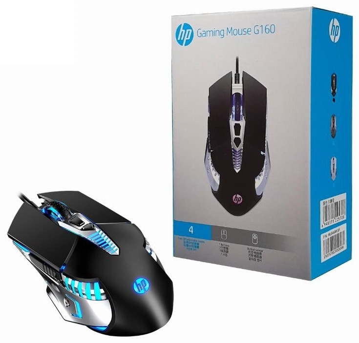 Игровая мышь HP G160 с RGB подсветкой и 7 кнопками — проводная, USB, 2400 DPI