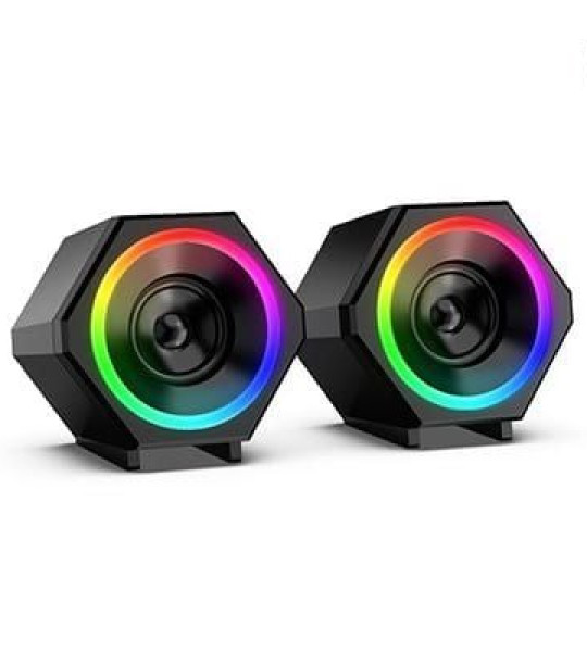 Kisonli L6060 LED RGB Компьютерный динамик – 5 Вт x 2, USB питание, аудио через 3,5 мм, с регулировкой громкости