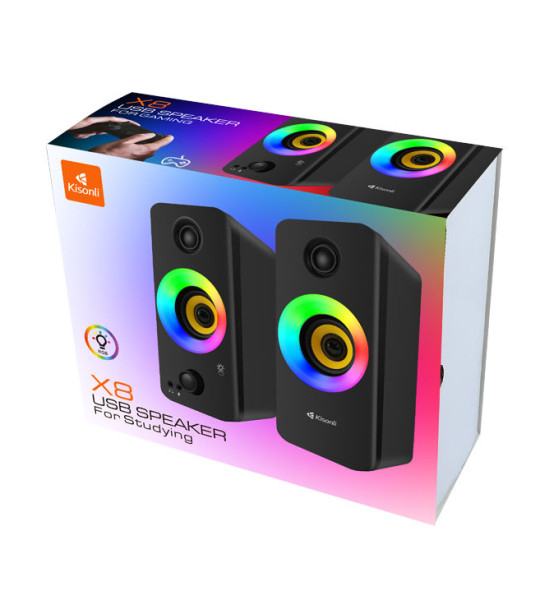 Kisonli X8 Компьютерные динамики 2.0 с RGB подсветкой, 6 Вт, питание от USB, стильный дизайн
