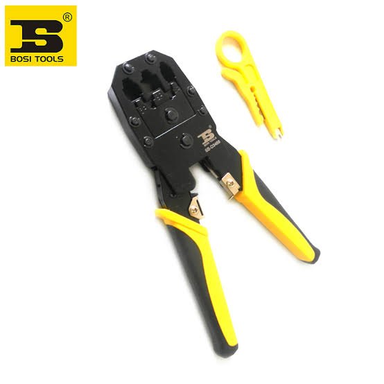 Кримпер BOSI BS-D3468 для обтиска RJ-45 (8P8C) и RJ-12/11 (6P6C), 4P/6P/8P, Жёлтый