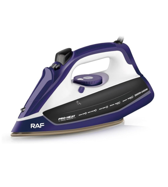 Паровой утюг RAF R.1224P — 2400 Вт, тефлоновая платформа, вертикальное отпаривание, антипригарное покрытие